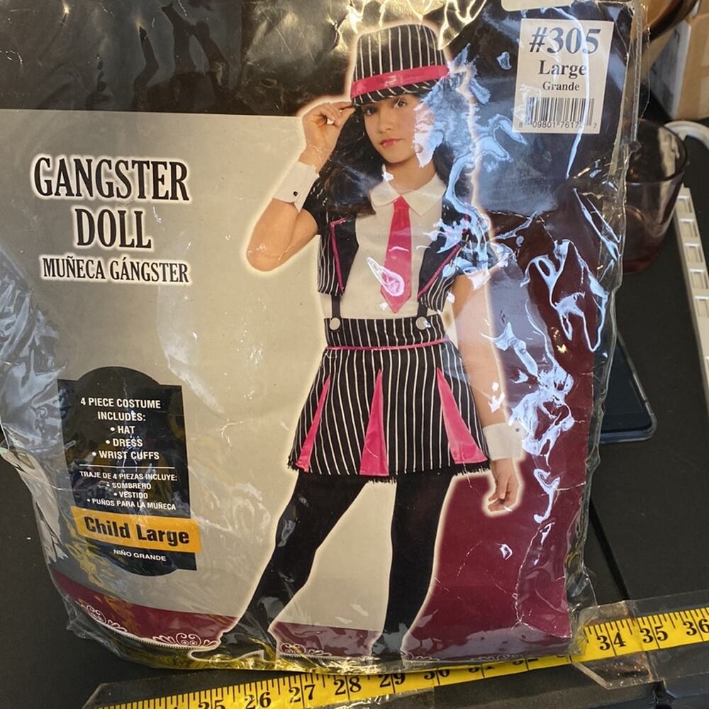 Gangster Doll costume pink black Youth size large kids Halloween